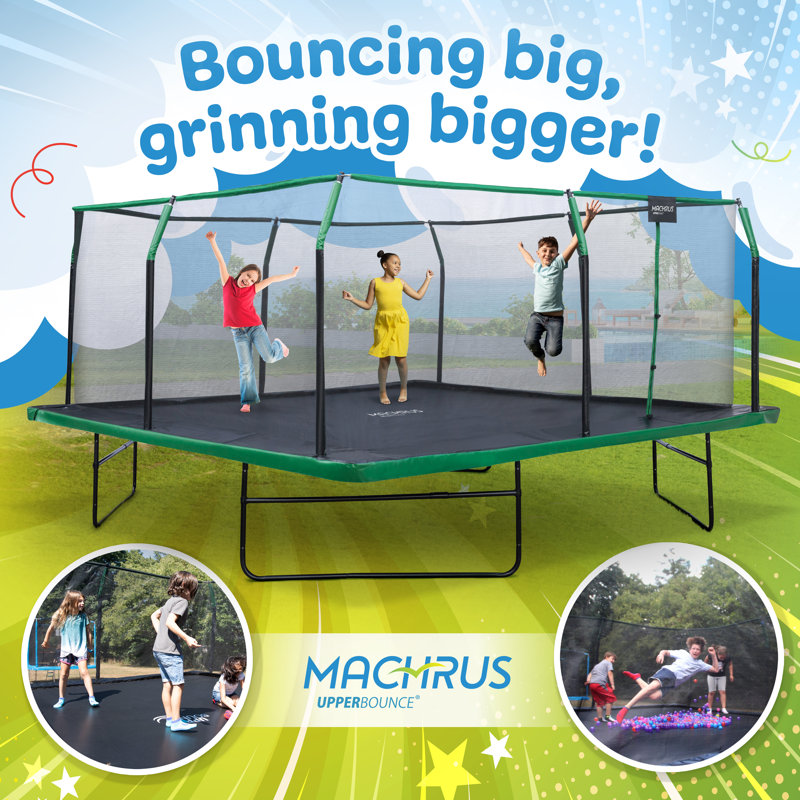 Machrus Upper Bounce 16 x 16 FT Square Trampoline Set with Premium Top-Ring Enclosure and Safety Pad, Black/Green
