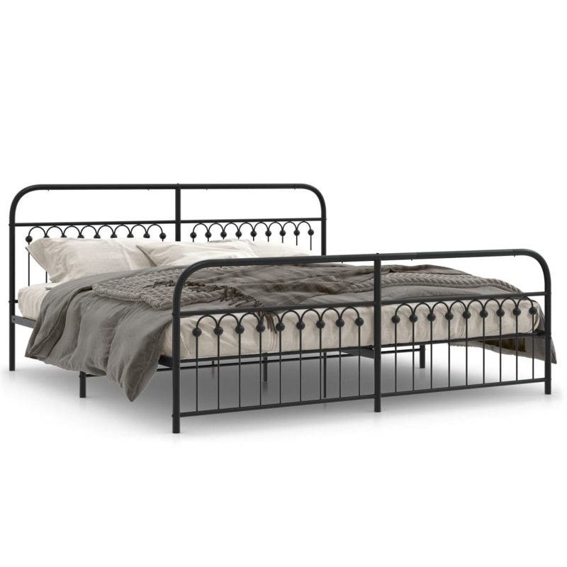 Structure de lit en métal avec tête de lit August Grove®, Noir