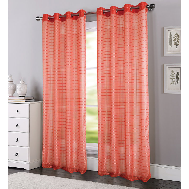 Panneau de rideau transparent à œillets avec motif écossais Jardine, Corail