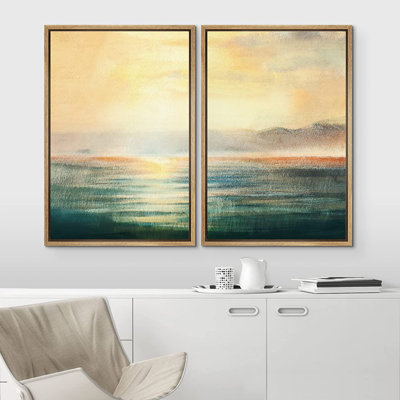IDÉE4WALL, ensemble de reproductions d'art encadrées, coucher de soleil, aube, océan, vagues, plage, paysage, nature sauvage, illustrations, art moderne, bohème, graphique, coloré, pour le salon, la chambre à coucher, le bureau