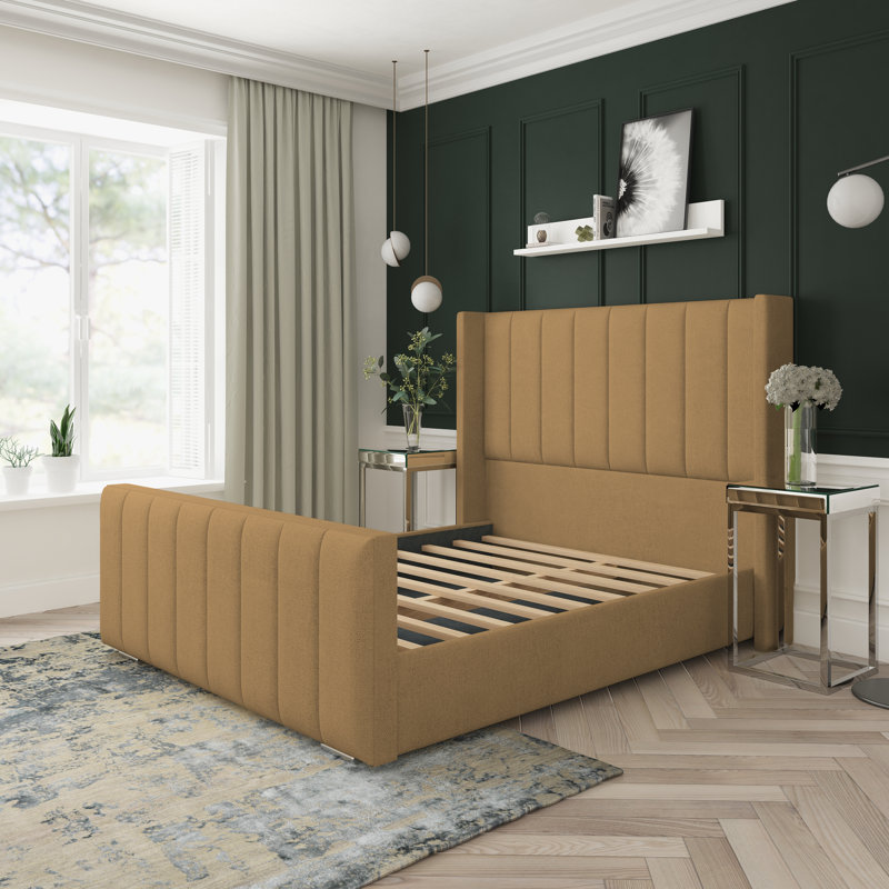 Aspen Wool Upholstered Bed Frame, Latte, Double (4'6)