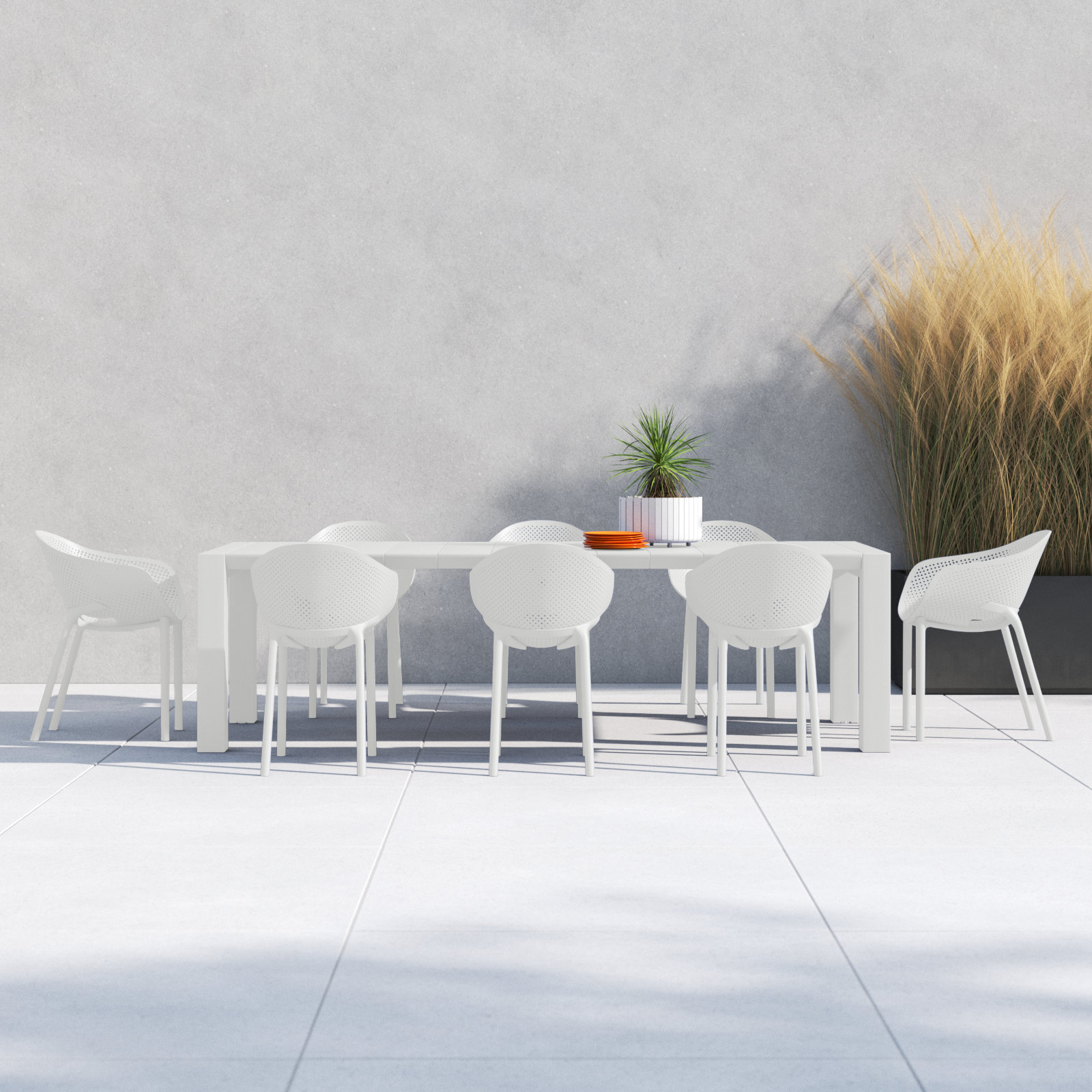 Farrah 118" Patio Dining Set, White