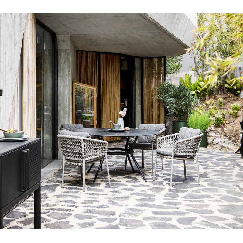Joy Outdoor Round Dining Table, Lava Gray, Black