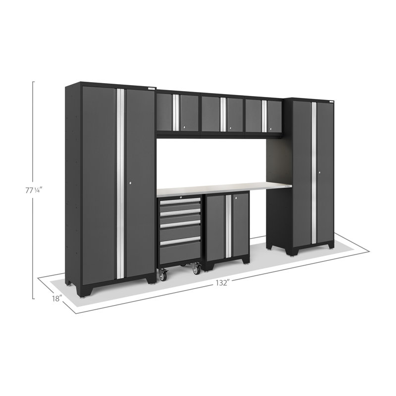 Bold Series 8 Piece Storage Cabinet Set, Gray, Stainless Steel
