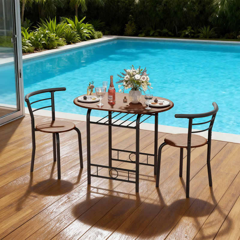Ensemble de repas pour 2 personnes avec tablette de rangement, table et chaises gain de place pour les petits espaces