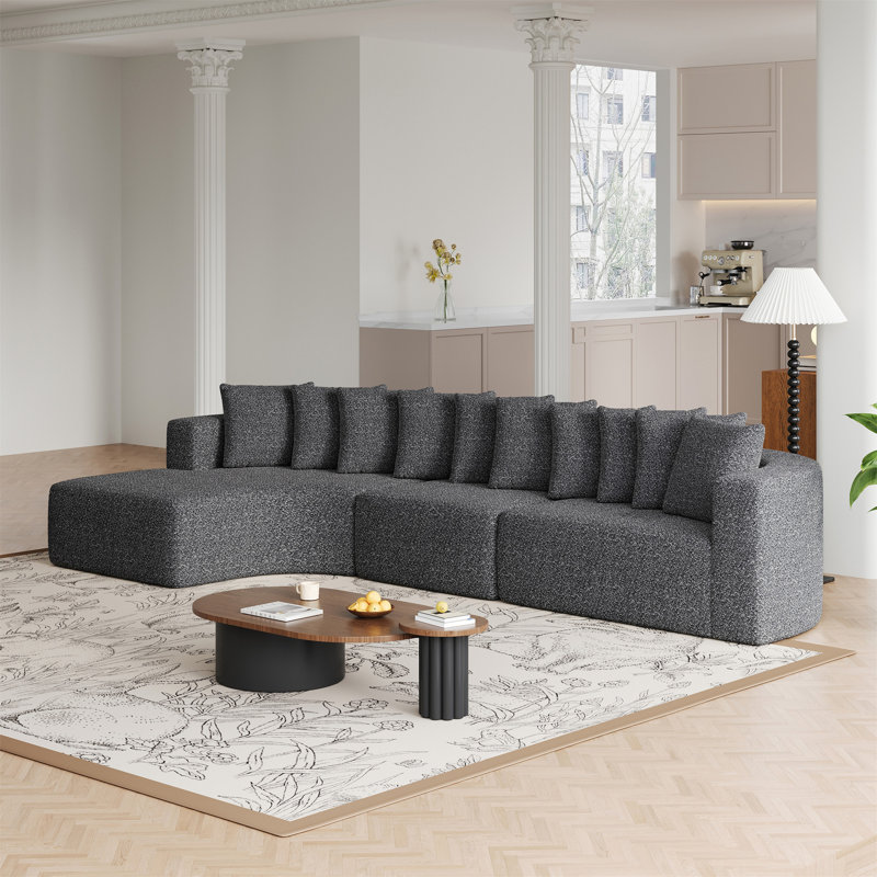 Ensemble de canapé modulaire en chenille de 131,1 pouces, Gris, Orienté à gauche (vu de face)