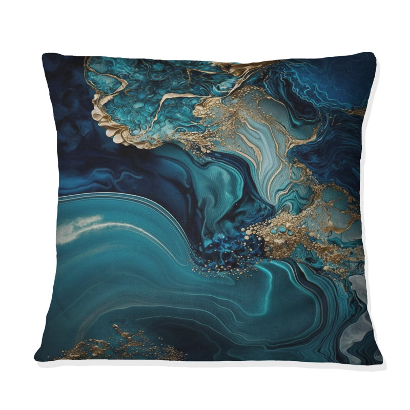 Abstract Geode Turquoise I - Abstract Marble Printed Throw Pillow