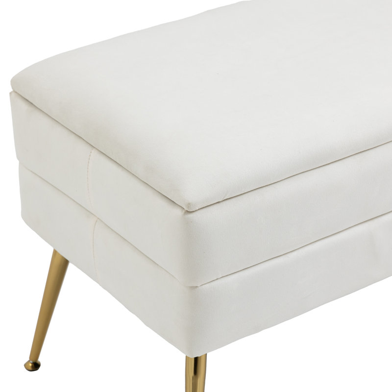 Banc de rangement à couvercle rabattable rembourré, Beige