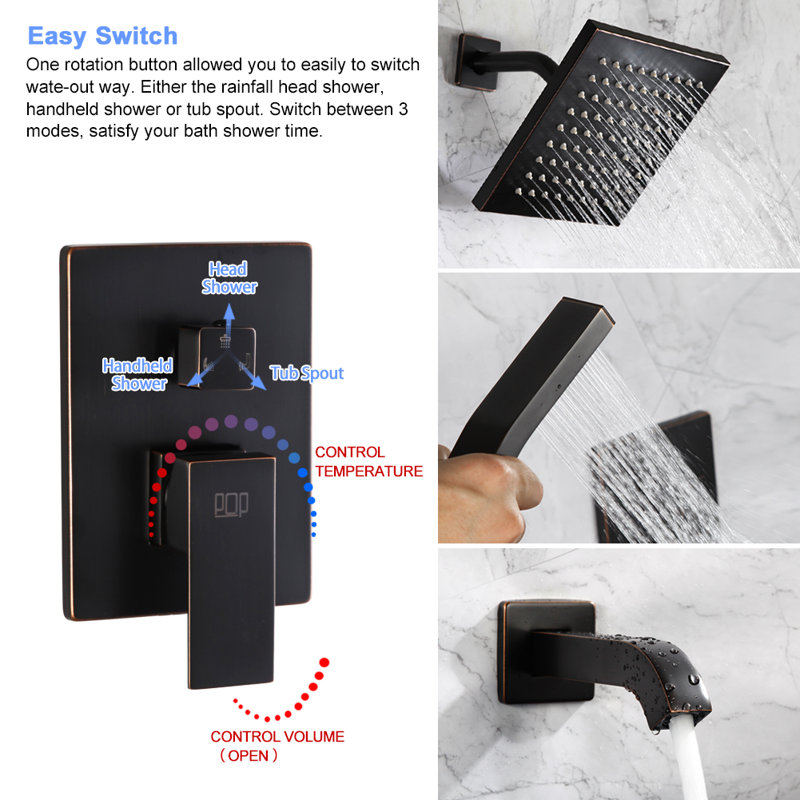 Bathroom Shower Faucet System. Rainfall Shower Faucet with Tub Spout and Handheld Showerhead, Oil Rubbed Bronze