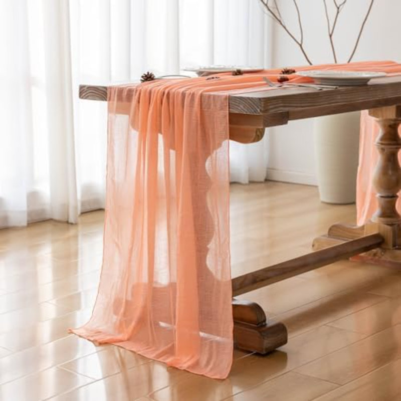 10Pcs Coral Peach Cheesecloth Table Runner 120 Inches for Party Home Décor