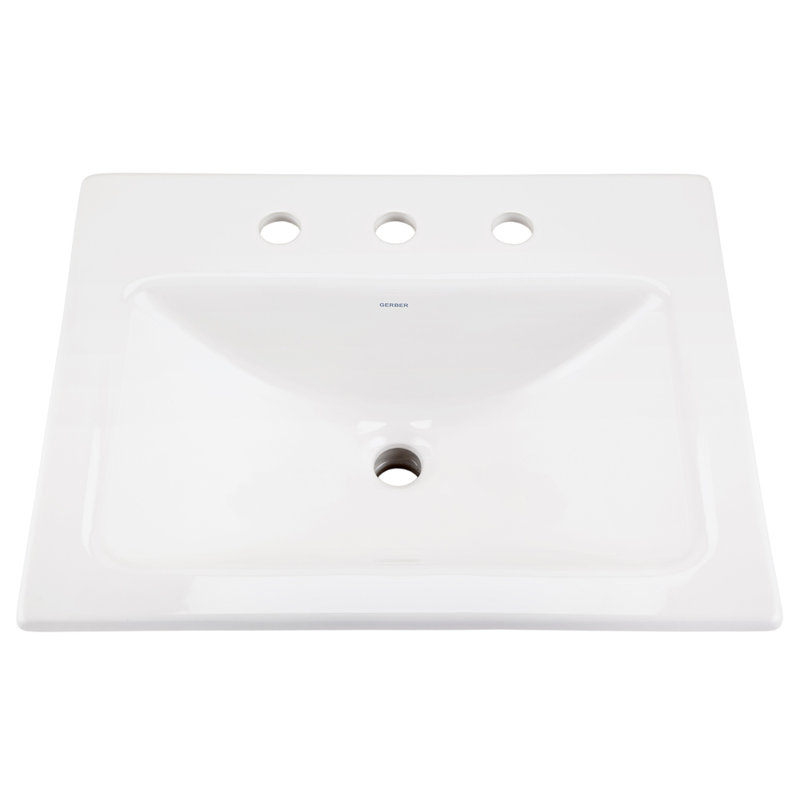 White Vitreous China Rectangular Drop-In Bathroom Sink with Overflow