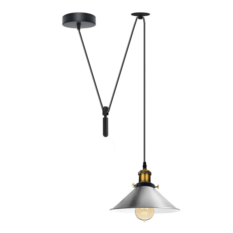 Anahla 1-Light Modern Industrial  Cone Pendant – Adjustable Ceiling Fixture for Contemporary Spaces, Satin Nickel, No