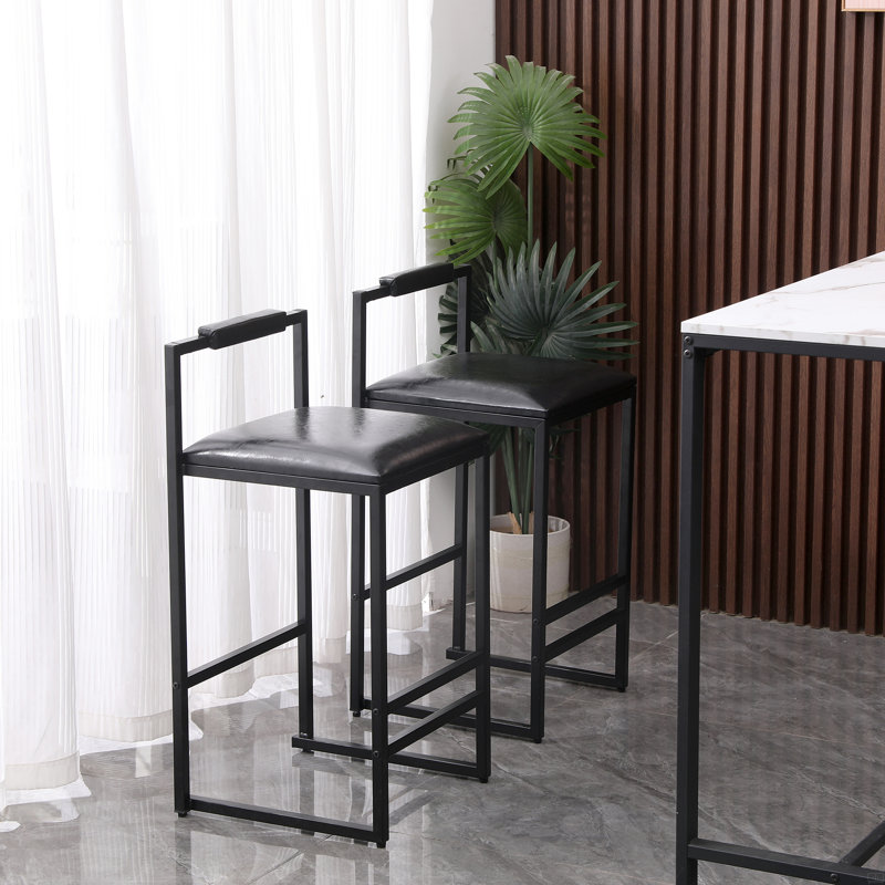 Ensemble de 2 tabourets de bar avec dossier et 2 chaises de bar rembourrées en cuir de polyuréthane