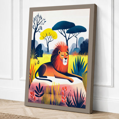 Lion in Savanna Modern 1 Piece Wrapped Canvas Wall Art