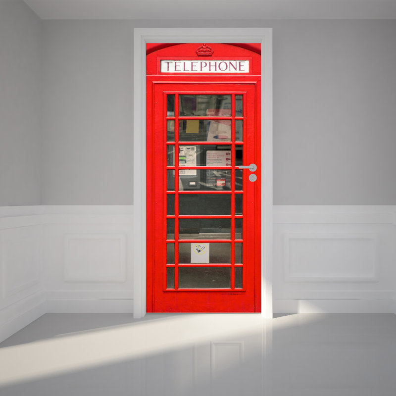 Autocollant mural pour porte, cabine téléphonique anglaise à l'intérieur du téléphone - Peel & Stick