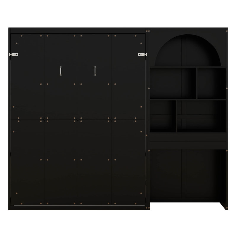 Lit escamotable Murphy avec armoire arquée, cadre de lit mural pliable à DEL avec tiroir, Noir