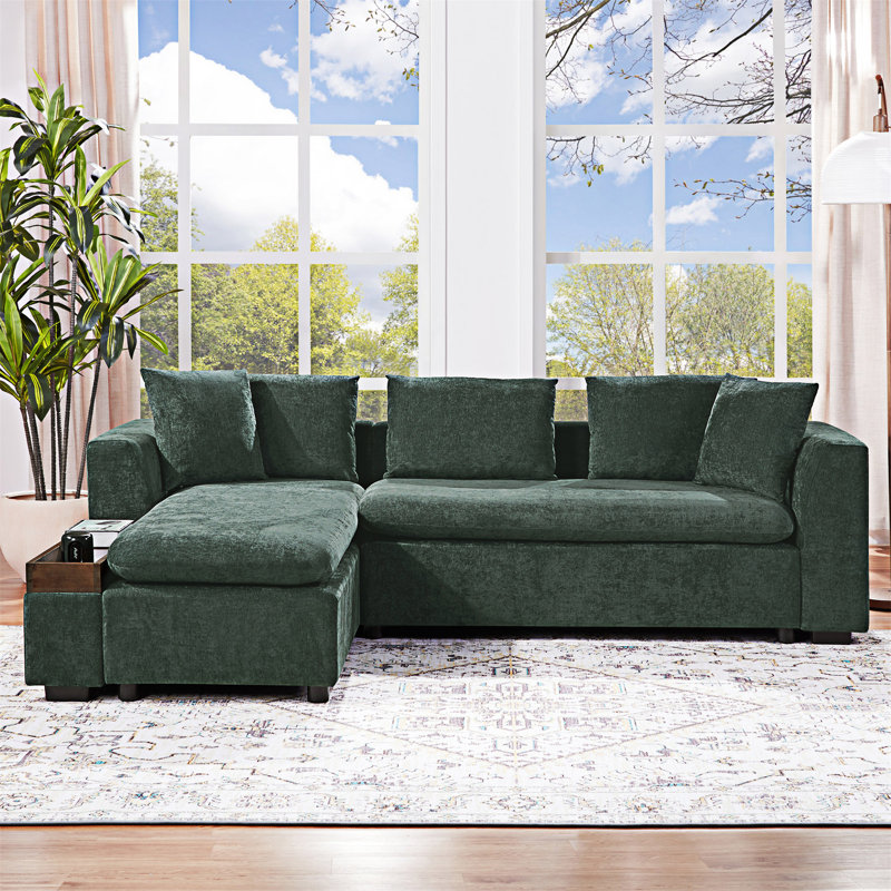 Canapé modulaire rembourré avec compartiment de rangement, Chenille verte