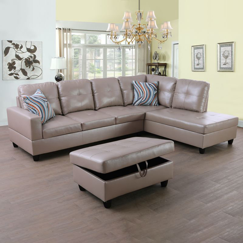 Upholstered Sectional, Right Hand Facing, Latte Faux Leather