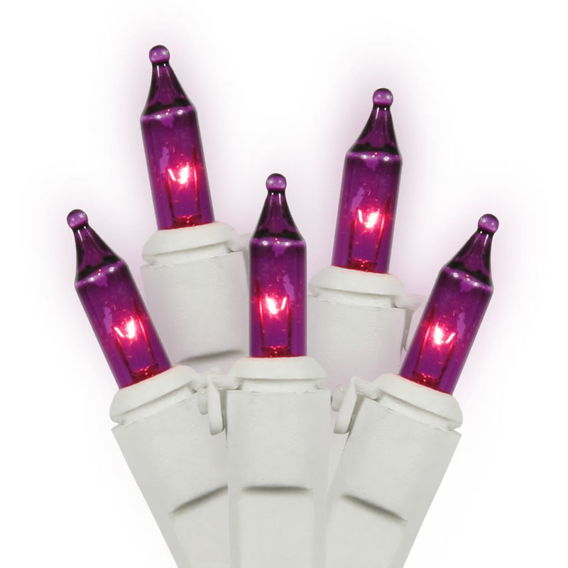 Christmas Mini Light Set - White Wire, Purple, 16 FT