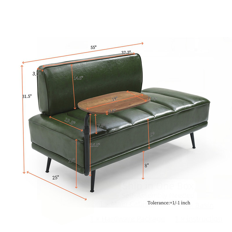 Banc rembourré de 55 po avec plateau pivotant à 360 degrés , Vert