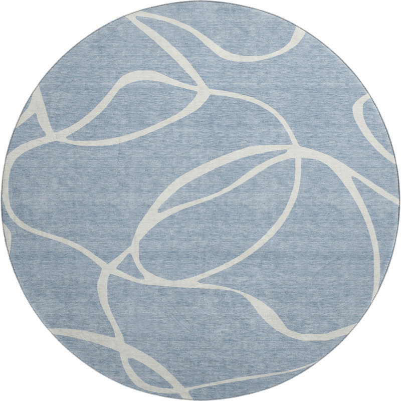 Premium Machine Washable Corum AMF999 Swirls Rug, Round 8'