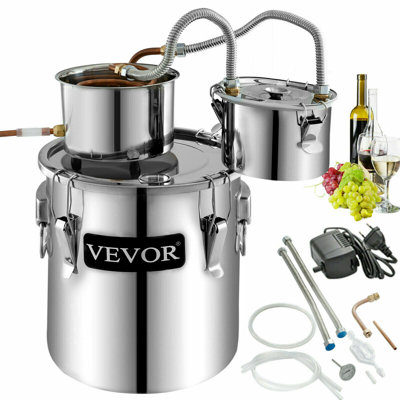 VEVOR 3 Pot Alcohol Still 19L Stainless Distiller with Copper Tube, Circulating Pump and Thermometer