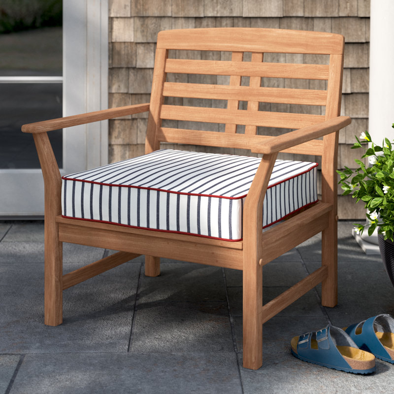 Sunbrella Outdoor 5'' Seat Cushion, Lido Indigo/Jockey Red, 25" W x 25" D