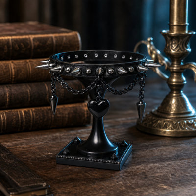 Halloween Decorations Gothic Industrial Display Stand Decorative Pedestal Bowl With Chain And Spike Accents  Black Tabletop Centerpiece Decor