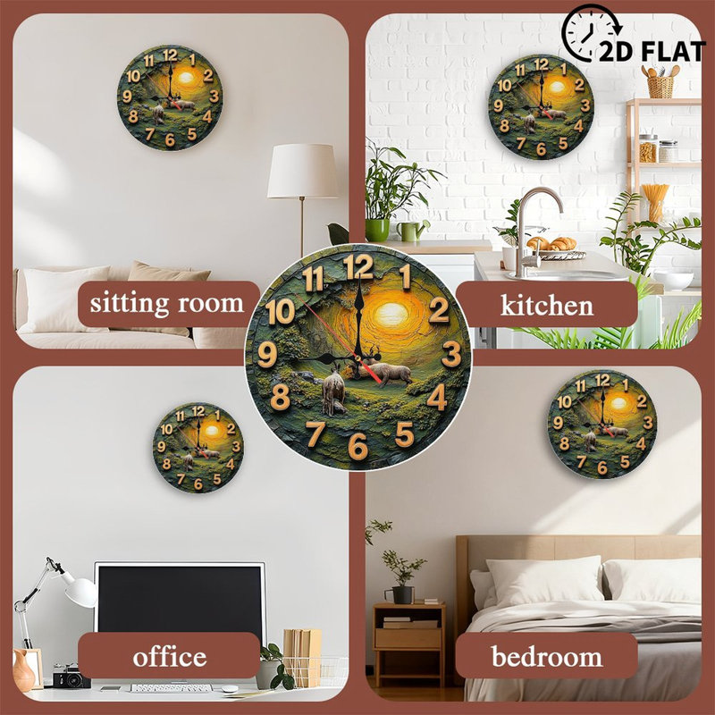 Sunset Deer Landscape Wall Clock