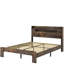 Structure de lit plateforme en bois pour chambre double avec tête de lit à DEL avec rangement et 2 ports, utilisation silencieuse, pas de sommier tapissier, installation sans effort, généreux sous la pièce, éclairage brun foncé, plusieurs appareils-383712371