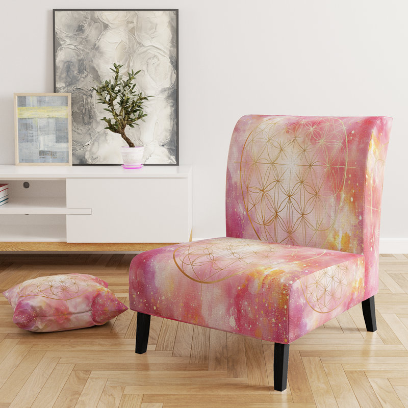 Boho Mandala Upholstered Chair - Pink Mandala - Boho Glam Bloom II Side Chair, Slipper Armless