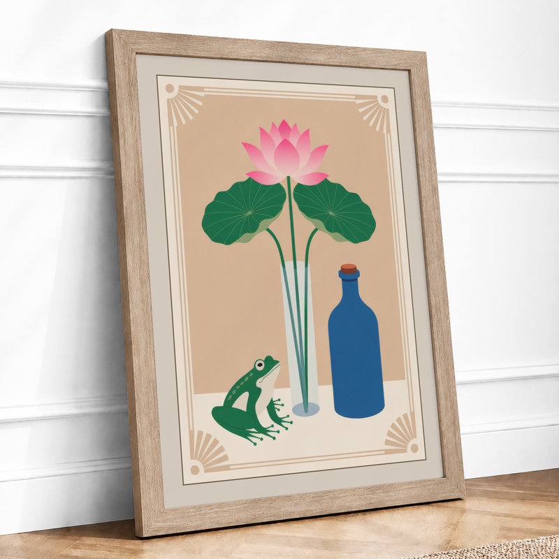 Lotus With Frog And Bottle Botanical - Print, Oak, A4 - 29.7 x 21.0 cm