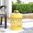 Yellow Outdoor Metal Side Table - Large, Modern Iron Cut Construction, Powder-Coated Iron, No Assembly Large End For Outdoor, Yellow, With Pattern, Frame, Needed-343629097