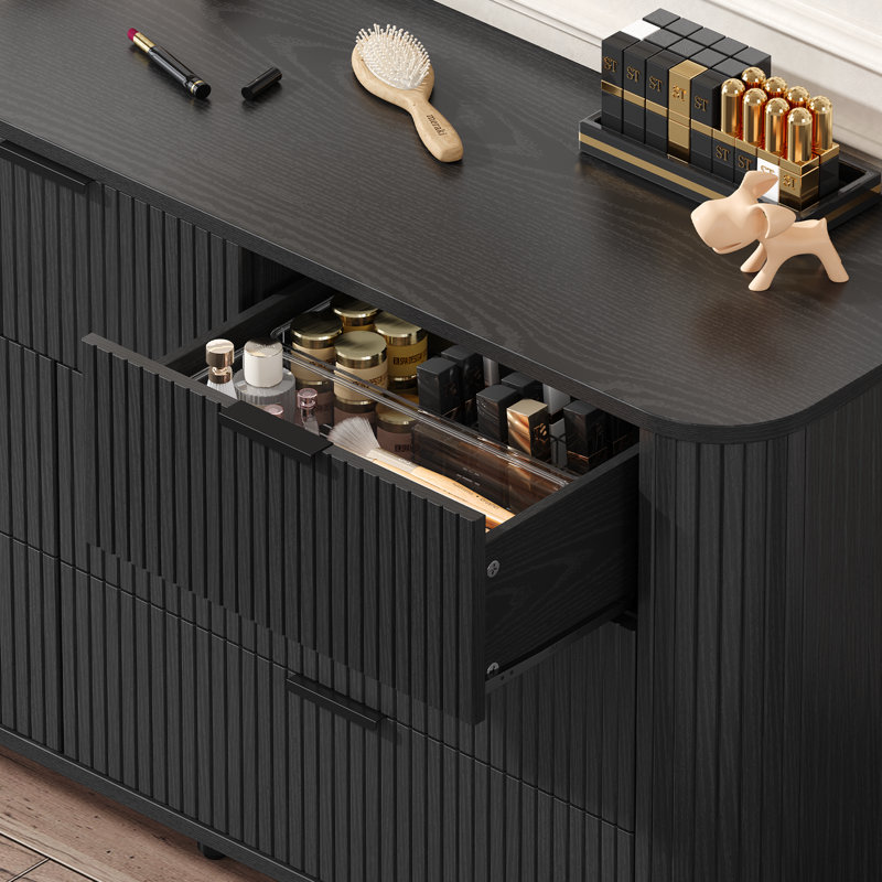Commode double 7 tiroirs 60,24 po Bridgemont, Noir