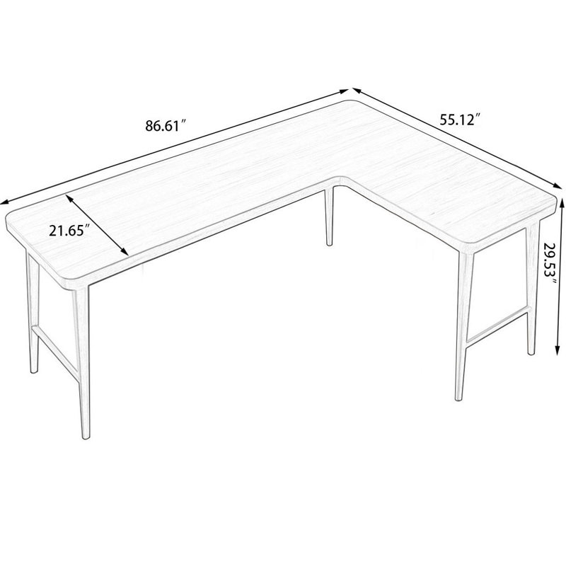 Bureau brun en bois massif en forme de L, H 29,53 po x l 86,61 po x P 21,65 po, Orienté à droite