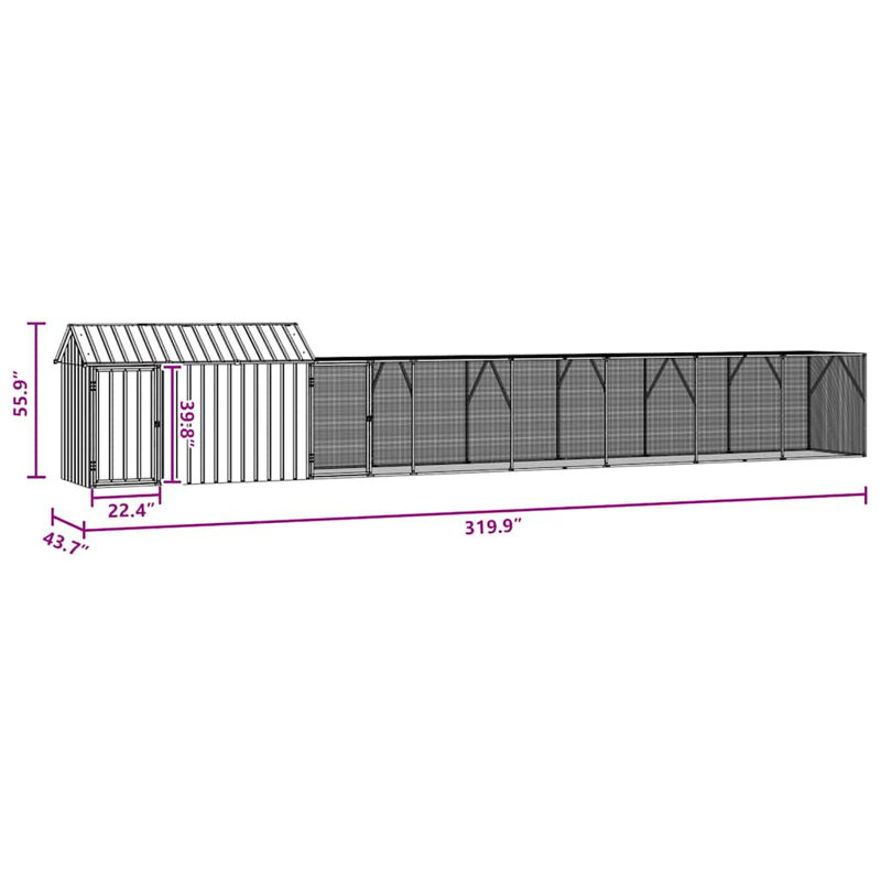 Cage à oiseaux vidaXL anthracite 323,43 x 43,70 x 55,91 po en acier galvanisé, H 55,9 po x l 323,4 po x P 82,7 po