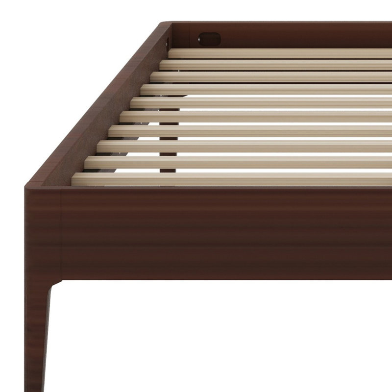 Classic Wood Platform Bed Frame with Wood Slat Metal Support, Chocolate, King