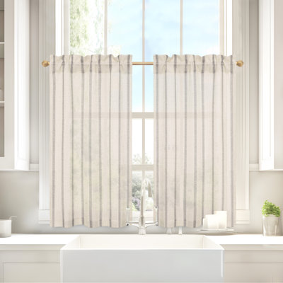 Farmhouse Kitchen Curtains Striped Tier Linen Short Curtains Pinstripe Cafe Curtains