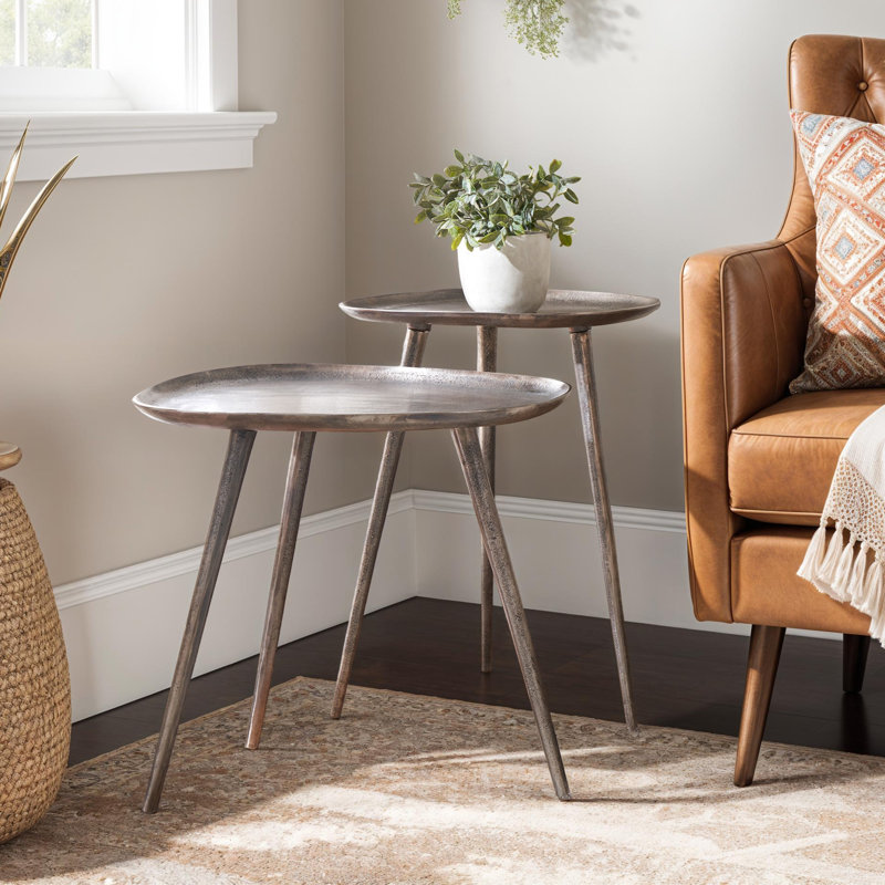 Endsley Elida Metal Nesting End Tables, Antique Silver