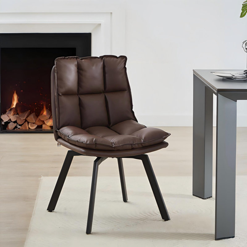 Faux Leather Upholstered Swivel Dining Armchairs  (Set of 2), Brown, 2