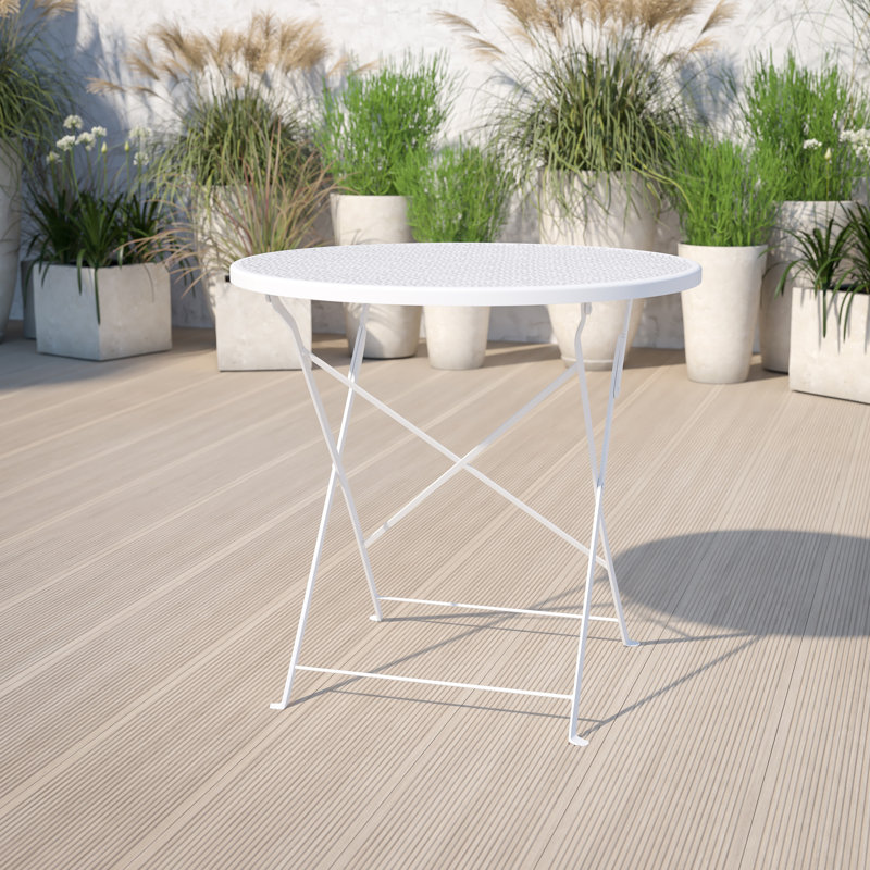 Commercial Grade 30" Round Indoor-Outdoor Steel Folding Patio Table, White