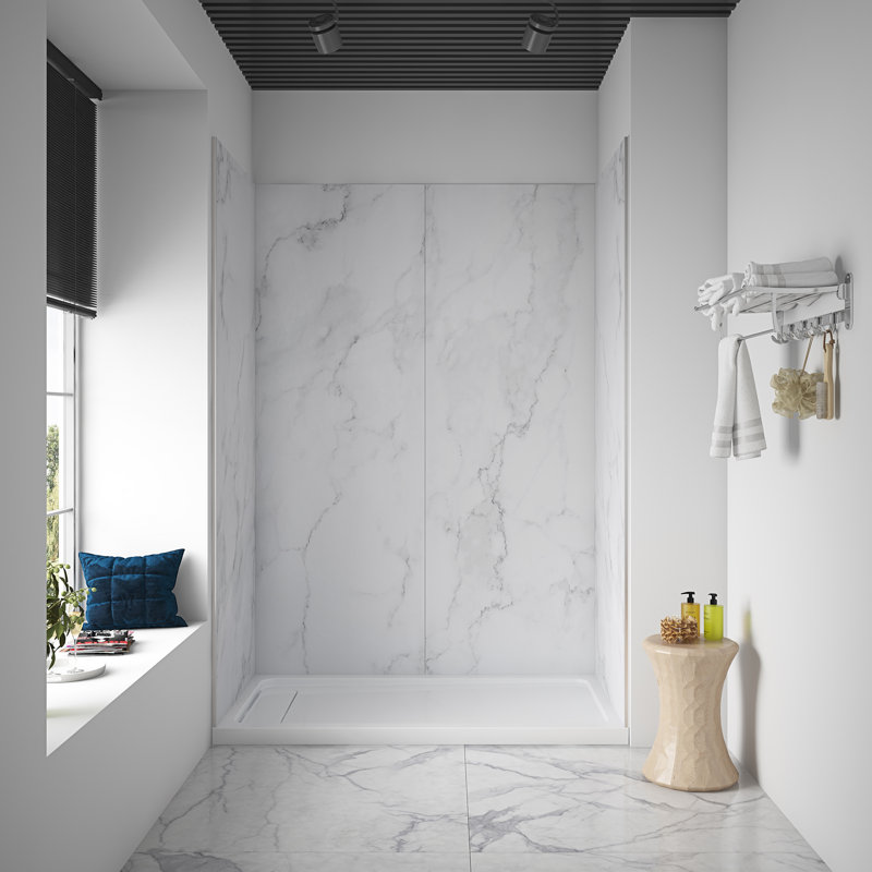 OVE 80" H Rectangle Shower Wall Enclosure, White