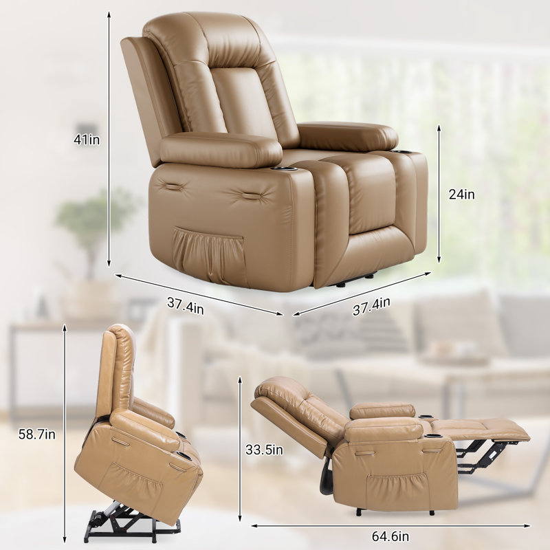 PU Leather Power Lift Recliner Chair, Faux Leather Recliner Chair Sofa with Massage and Heat, Tan