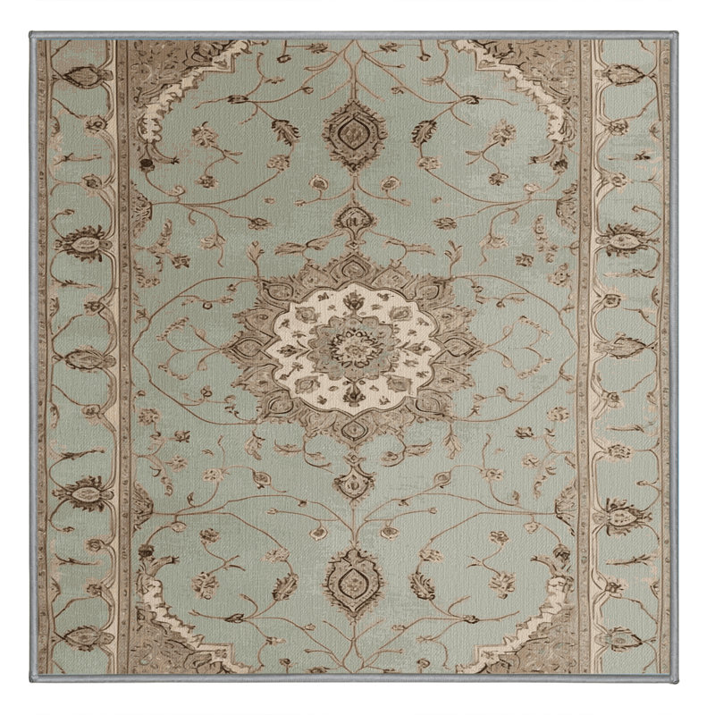 Tapis gris Tabriz lavable à la machine, Carré 8 pi