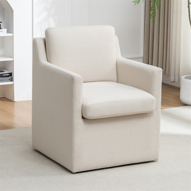 Modern Upholstered Rolling Dining Chair With Armrests, 360° Casters & Padded Seat For Kitchen, Dining Room, Home Office (Supports Up To 300 Lbs)