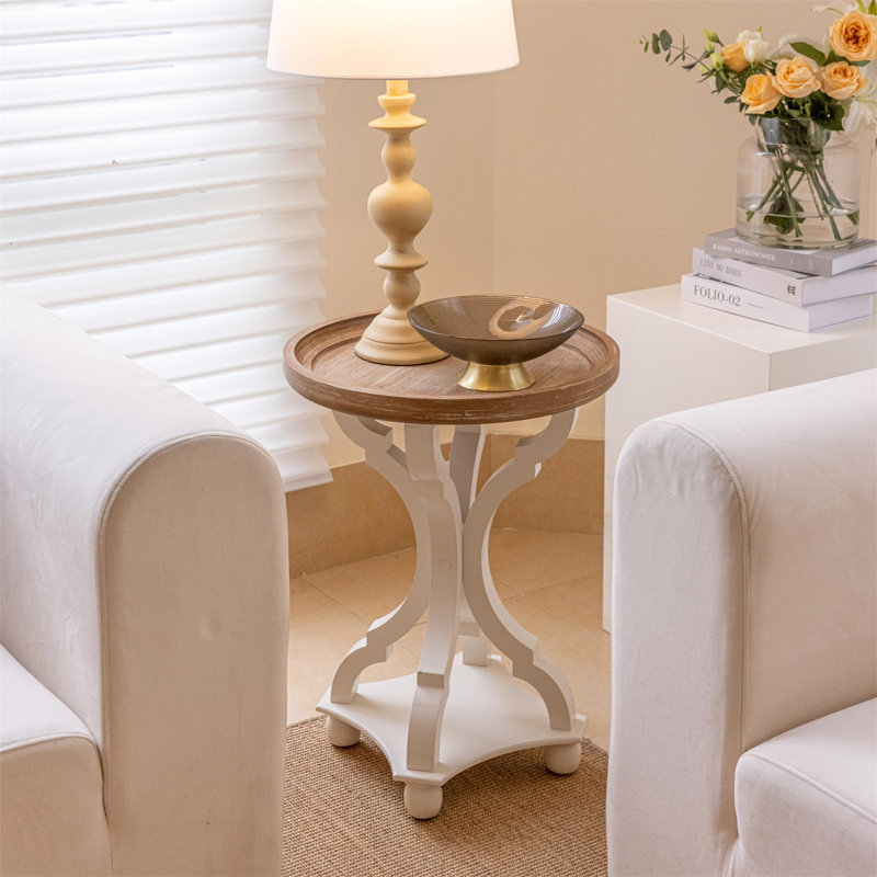 Plaisance Rustic Farmhouse Cottage Core Accent End Table, Natural Tray Top Side Table Nightstand