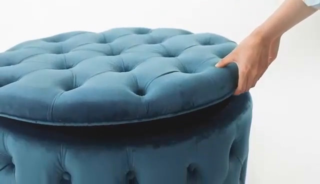 Dark Teal Velvet Tufted Round Storage Ottoman