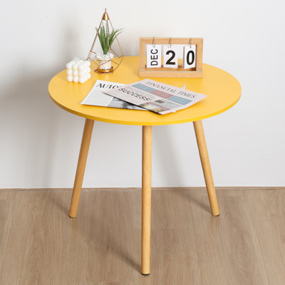 Wooden Dining Table, Round Dining Table For Small Space, Space-saving, Kitchen Living Room Leisure Coffee Table, Yellow 23.62 Inch