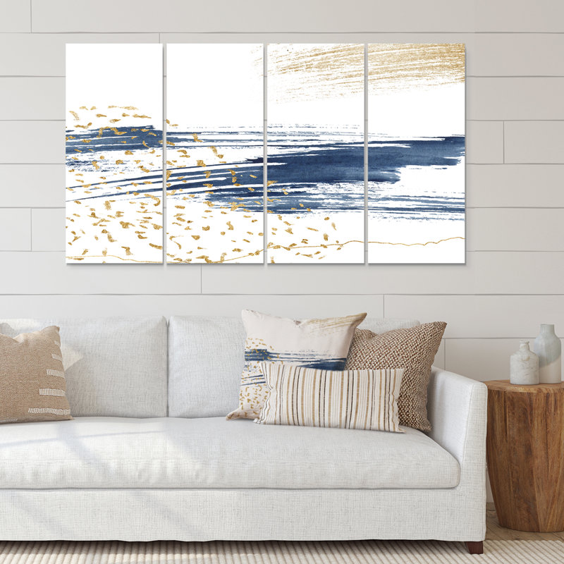 «Dark Blue and Gold Abstract I», ensemble de 4 reproductions d'art sur toiles tendues