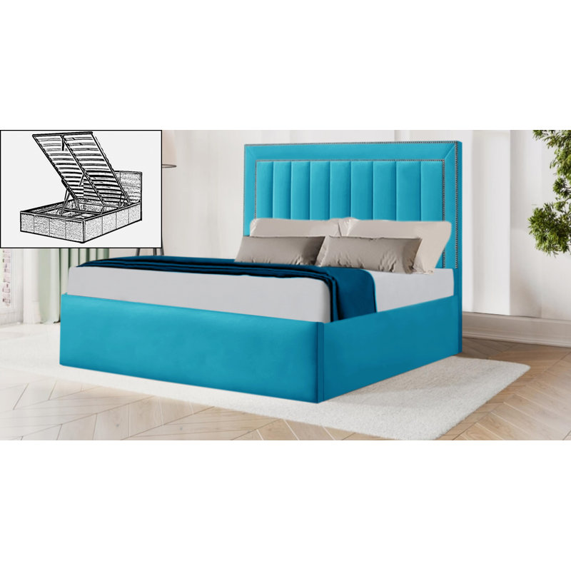 Azarae Upholstered Ottoman Storage Bed, Double (4'6), Teal